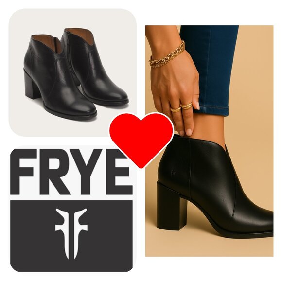Frye - Nora Zip Short Ankle Leather Boots Black Women's Size US 8.5M - Picture 1 of 16